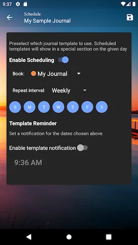 Template scheduling options for daily, weekly, monthly, and yearly repeats