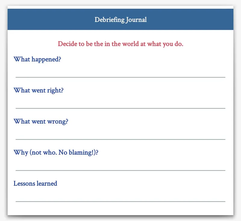Screenshot of the Debriefing Journal template in the Custom Journal app