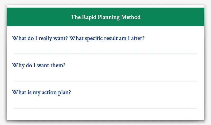 Screenshot of the Rapid Planning Method journal template in the Custom Journal app